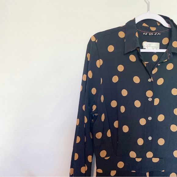 Anthropologie Jumpsuit Loveland Polka Dot Wide Leg Black/Tan Size 14 - Picture 7 of 13